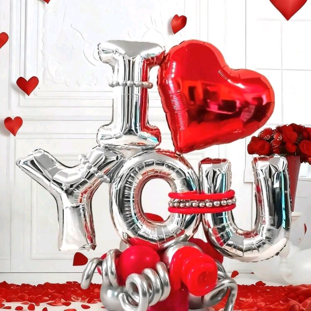 Red and Silver 'I Love You' Balloon Set